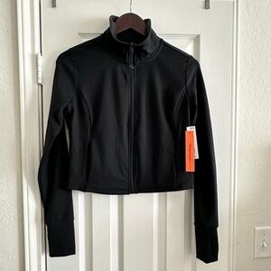 Aqua Athletic Women's Black Full-Zip Cropped Mock Neck Jacket, Size Small